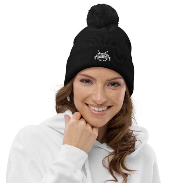 “The Space Invader” Pom pom Beanie - Black - Image 5