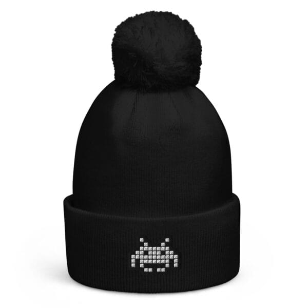 “The Space Invader” Pom pom Beanie - Black